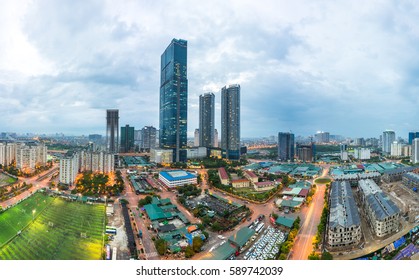 Hanoi City Skyline View By Twilight Period, Pham Hung Street, Cau Giay District