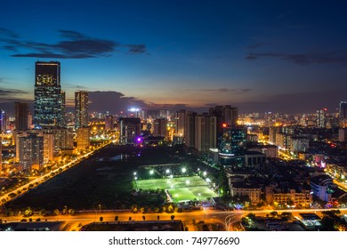 Hanoi City Skyline View By Twilight Period, Pham Hung Street, Cau Giay District