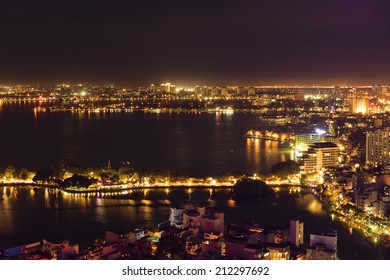 Hanoi Cityscape At Night At West Lake