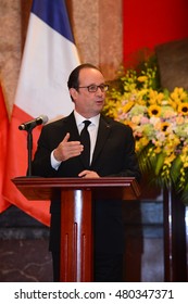 Hanoi - September 6, 2016: President Of France FranÃ§ois Hollande In Senior Visited To Vietnam. He Spoke At The Presidential Palace During A Press Conference.