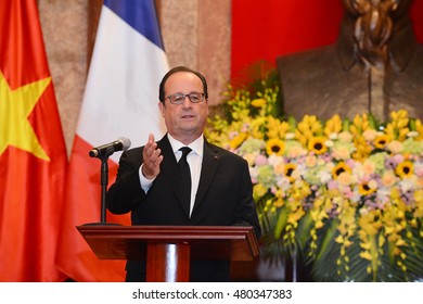 Hanoi - September 6, 2016: President Of France FranÃ§ois Hollande In Senior Visited To Vietnam. He Spoke At The Presidential Palace During A Press Conference.