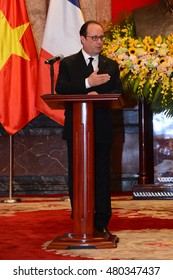 Hanoi - September 6, 2016: President Of France FranÃ§ois Hollande In Senior Visited To Vietnam. He Spoke At The Presidential Palace During A Press Conference.