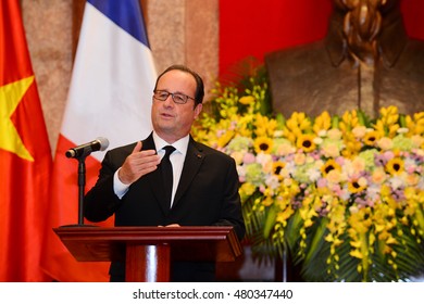 Hanoi - September 6, 2016: President Of France FranÃ§ois Hollande In Senior Visited To Vietnam. He Spoke At The Presidential Palace During A Press Conference.