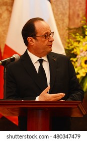 Hanoi - September 6, 2016: President Of France FranÃ§ois Hollande In Senior Visited To Vietnam. He Spoke At The Presidential Palace During A Press Conference.