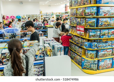 Hanoi, Vietnam 06 November 2016: View Inside Children's Toy Shop, Customer Shopping