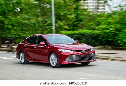 Hanoi, Vietnam - April 4, 2019: Toyota Camry 2019 all new car is on the road in test drive in Vietnam.