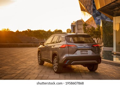 Hanoi, Vietnam - July 29, 2020: All-new Toyota Corolla Cross car with 1.8 litre hybrid engine in a test drive in Vietnam.