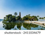 Hanoi West Lake, or Tay Ho Lake, view with Tran Quoc Pagoda, a landmark building in Hanoi Vietnam