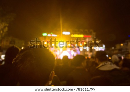 Hanoi-December,2017: Blurred background: Bokeh lighting and people at music show outdoor on street