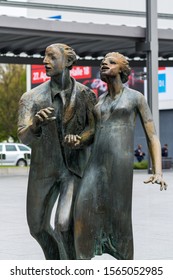 Hanover, Germany, Apr 28, 2017,  Bronze Couple Statue Inside Of The Hanover Fairground In Hanover City, Germany.