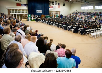 Hanover, Indiana/USA - May 12, 2013: The Spring 2013 Ivy Tech Graduation Ceremony. Students And Families Listen To Senator Joseph Joe Donnelly Giving The Commencement Address.