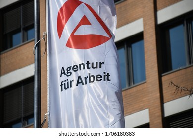 Hanover, Lower Saxony / Germany - April 12, 2020: Flag With The Logo Of A Job Center - Agentur Für Arbeit, The State Owned Employment Agency In Hanover, Germany