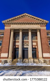 HANOVER, NH, USA - February 9, 2020:  Webster Hall, home of the Rauner Special Collections Library, stands on the campus of Dartmouth College.