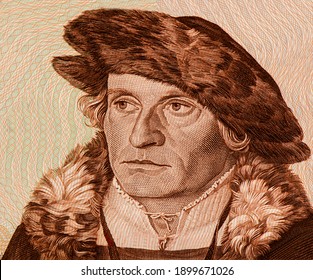 Hans Urmiller by Barthel Beham (about 1525), Portrait from Germany 50 Deutsche Mark 1980 Banknotes.