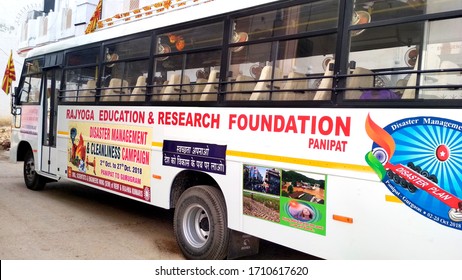 Hansi, Haryana, India, October 2018 : Disaster Management & Cleanliness Campaign Bus Of Brahmakumaris