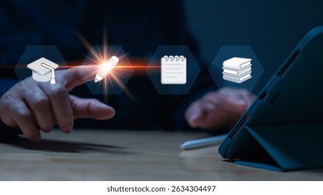 Hanson Learning Digital e-learning Graduation With Cap, Notebook, Educational Knowledge On Platform