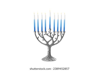 Hanukkah Menorah with  blue candles 