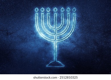 Hanukkah menorah candelabrum, Israel traditional hebrew celebration, Blue Symbol