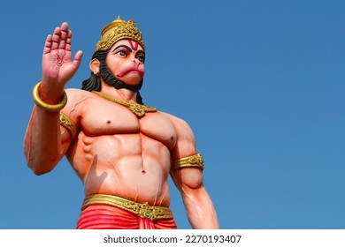Hanuman blesses with a gesture. Devotee of Rama and hero of the Ramayana. Close-up.