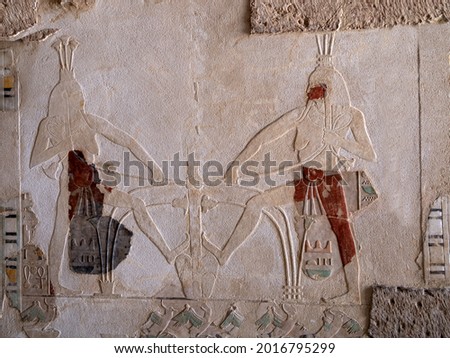 Hapi Egyptian God of the Nile Flood at Hatshepsut Temple . Luxor .Egypt.