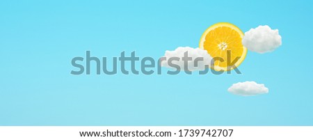 Hapiness day with sunny orange on blue sky.banner size.copy space