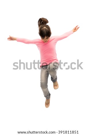 Similar – Image, Stock Photo Kid jumping on the sunny meadow outdoors