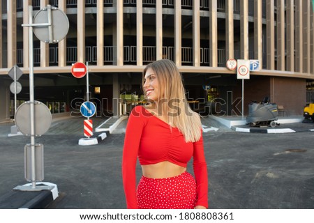 Similar – Beautiful young woman against a mirror wall