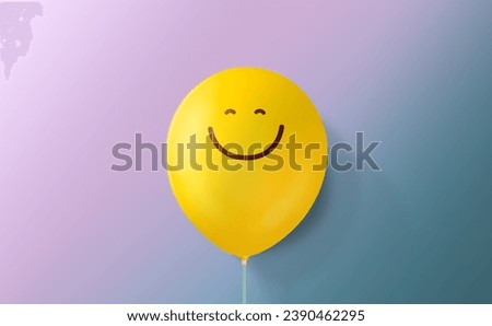 Happiness Day Concept. Happy and Optimistic Mind, Well Mental Health. Enjoying Life Everyday. a Smiling Emoticon Balloon against a colorful Wall