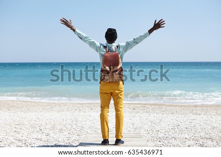 Similar – Unrecognizable traveler standing on volcano in Tenerife