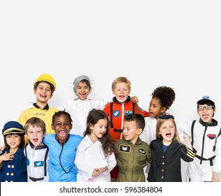 Happiness Group Of Cute And Adorable Children With Dream Job