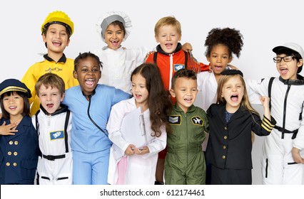 Happiness Group Of Cute And Adorable Children With Dream Job