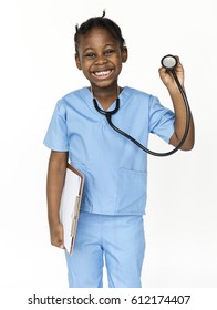 Happiness Little Girl With Doctor Dream Job Smiling