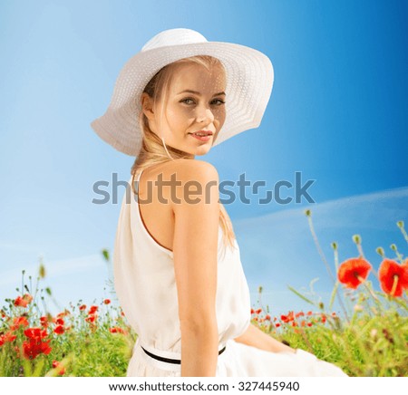 Image, Stock Photo Woman in poppy field