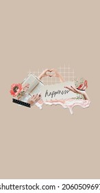 Happiness on a torn paper feminine collage - Shutterstock ID 2060509697