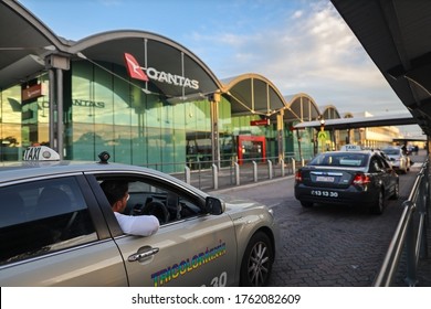 Happiness Taxi Driver  Waiting For Passengers At Perth Airport, Perth City Australia, 10/6/2020 
