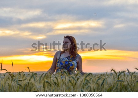 Similar – Image, Stock Photo laughing, blonde woman, sunset, field