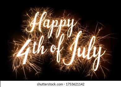 Happy 4th of July Greeting in Dazzling Sparkler effect on dark background