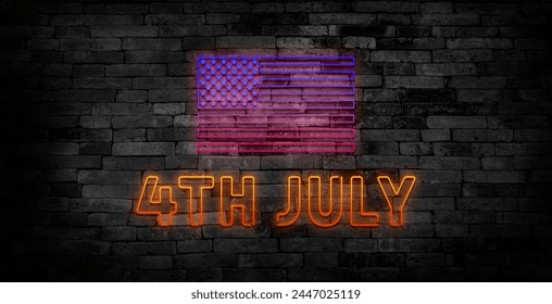 Happy 4th of July neon sign, bright signboard, light banner. Independence Day logo, emblem. July Fourth label. Vector illustration - Powered by Shutterstock
