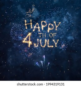 Happy 4th of July. Sparkling text Happy 4th of July on blue Background with Fireworks. Beautiful Greeting Card for Independence Day in United States. Square holiday Web banner - Powered by Shutterstock