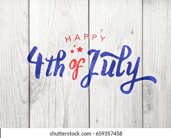 Happy 4th of July Typography Over Distressed Wood Background