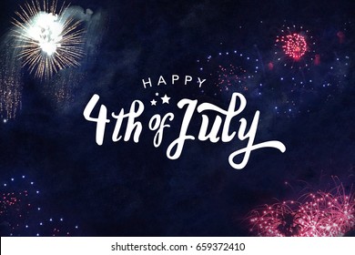 Happy 4th Of July Typography Over Fireworks Sky Background