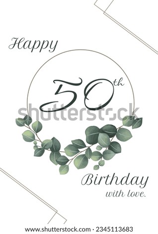 Happy 50 birthday text with leaf pattern on white background. Fiftieth birthday, birthday party, well wishing and celebration concept digitally generated image.