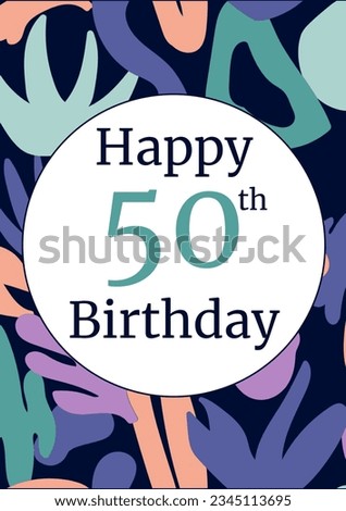 Happy 50 birthday text with pattern on black background. Fiftieth birthday, birthday party, well wishing and celebration concept digitally generated image.