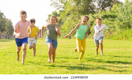 Happy Active Children Running Together On Stock Photo 2149998939 ...