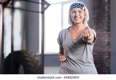 Happy Active Woman Practicing Self Defence