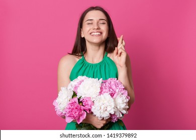 Happy Adorable Woman Standing Straight Closed Stock Photo (Edit Now ...