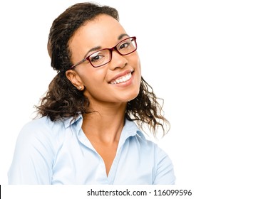 Happy African American Businesswoman Smiling Isolated On White Background