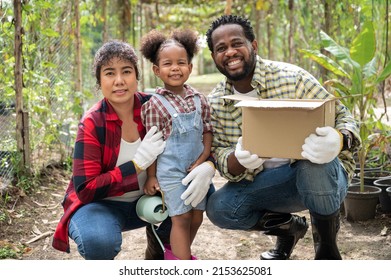 Happy African American Child Girl With Family At Farm