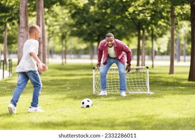 Happy african american family father and son playing football in the park in summer
 - Powered by Shutterstock