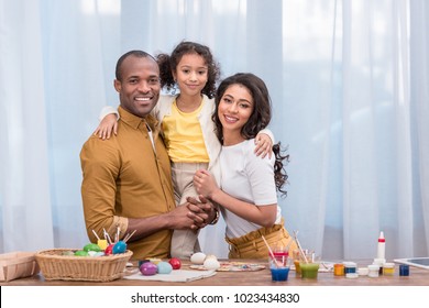 Happy African American Family Looking At Camera, Easter Concept